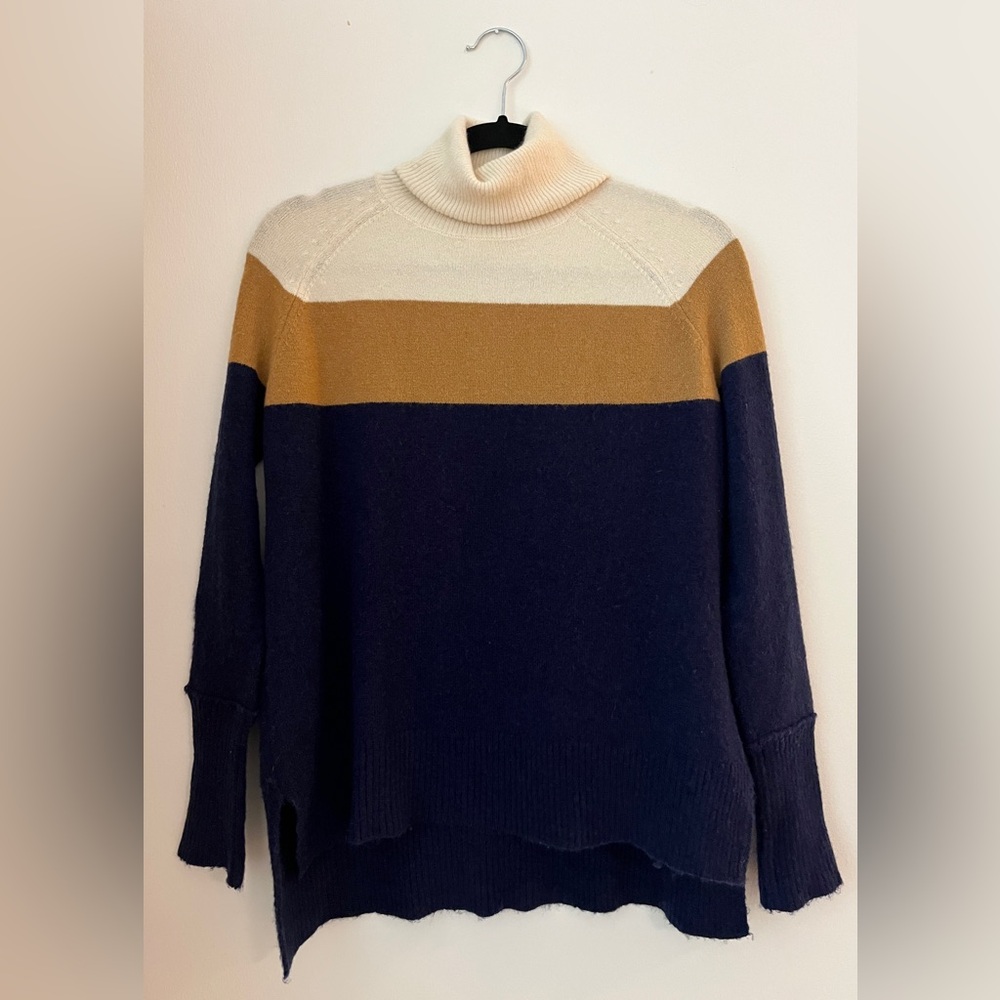 J. Crew Cream, Navy, and Tan Turtle Neck Sweater